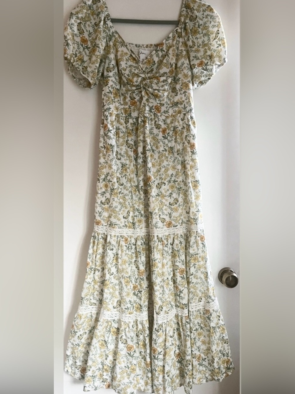 Japna Cream cottagecore Maxi Dress with Yellow Floral Print